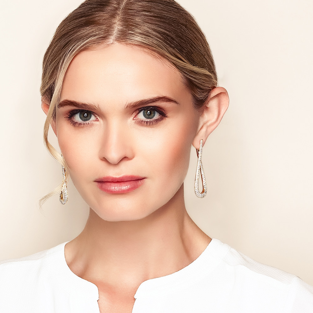 Diamond Pavé Long Teardrop Shaped Front-to-Back Earrings in Yellow Gold
