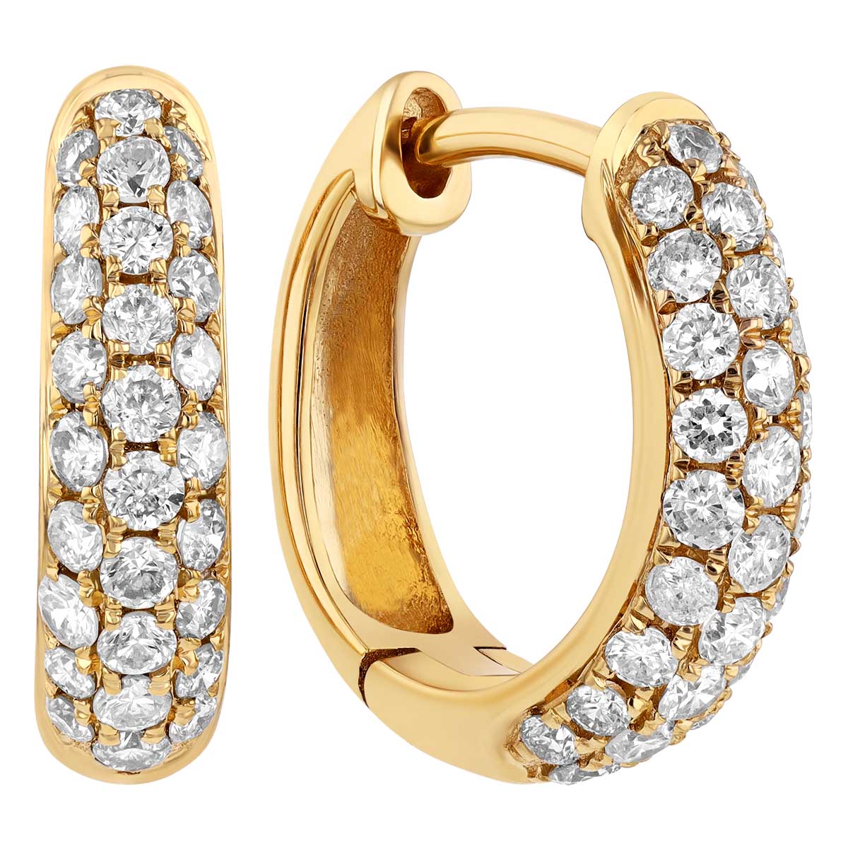 Diamond Pave Huggie Hoop Earrings in Yellow Gold