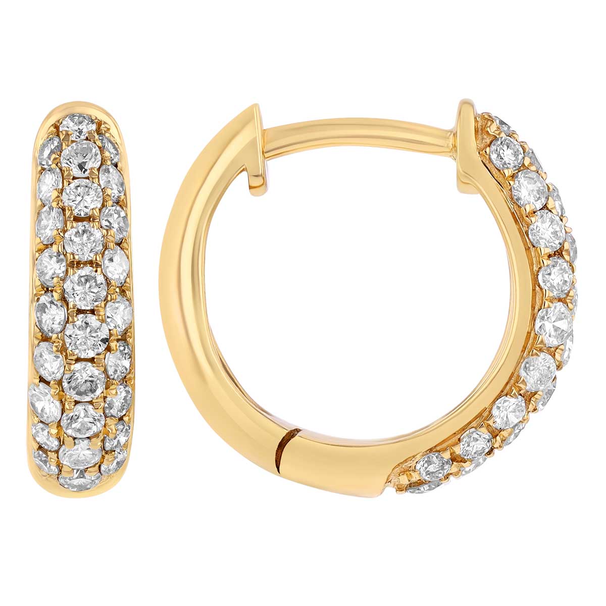 Diamond Pave Huggie Hoop Earrings in Yellow Gold