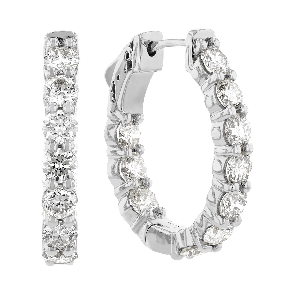 Round Diamond In & Out Hoop Earrings in White Gold, 4.00 cttw