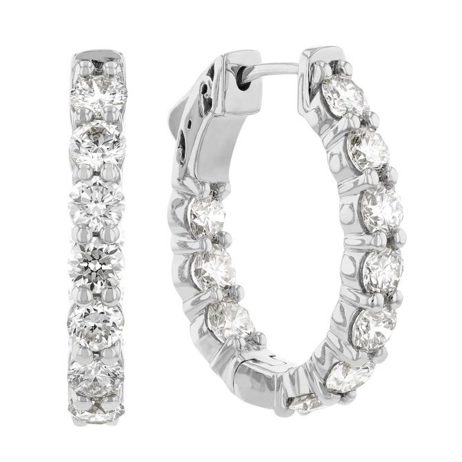 Round Diamond In & Out Hoop Earrings in White Gold, 4.00 cttw