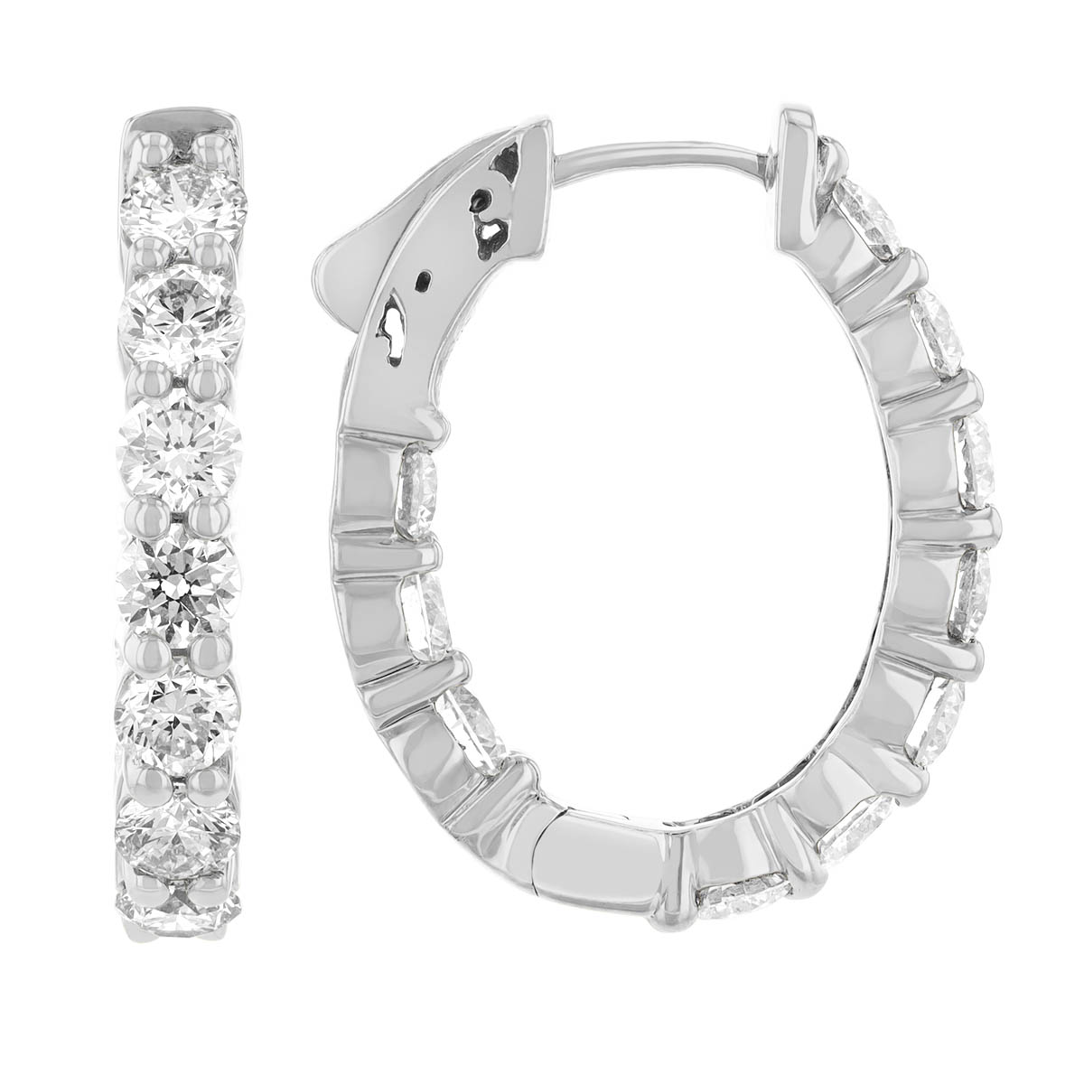 Round Diamond In & Out Hoop Earrings in White Gold, 4.00 cttw