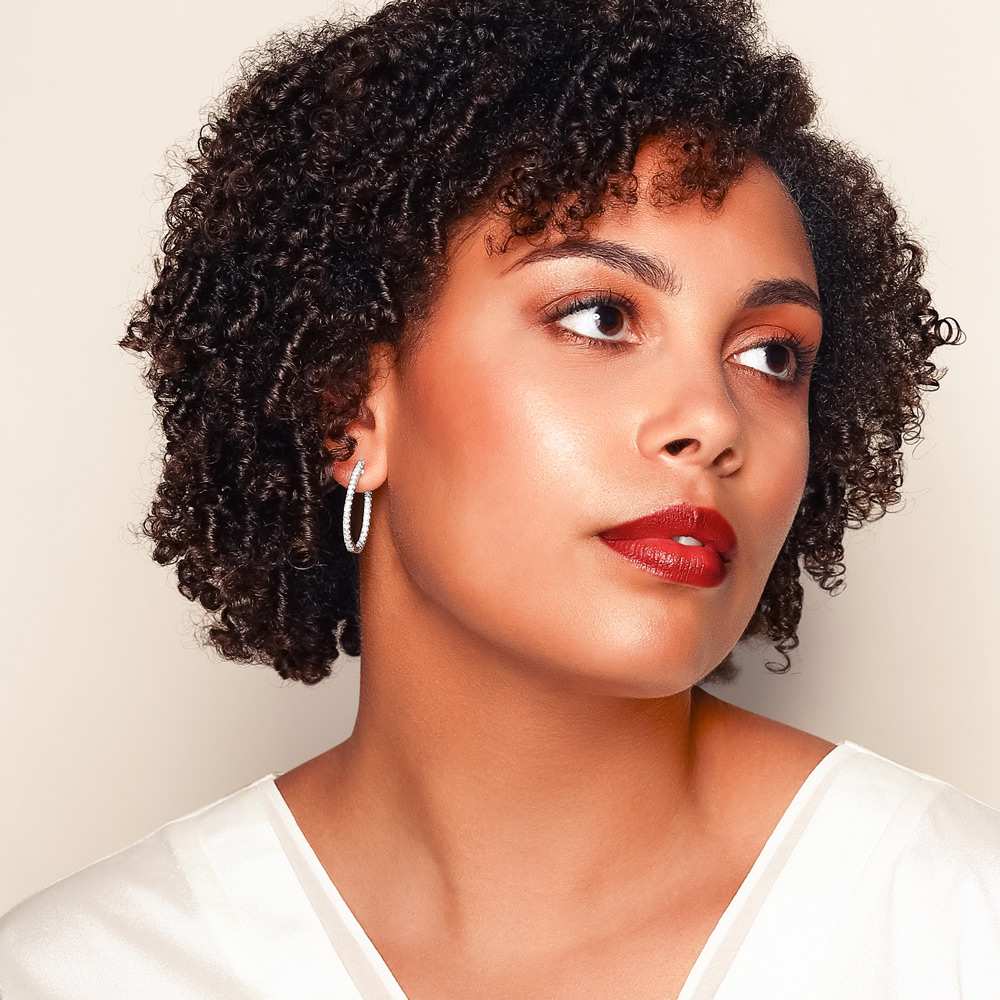 Diamond Inside Out Push-Lock Oval Hoop Earrings in White Gold, 1.60 cttw