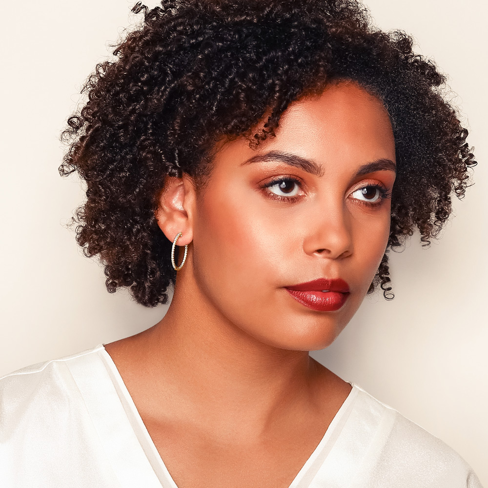 Diamond Inside Out Push-Lock Hoop Earrings in Yellow Gold, 1.00 cttw