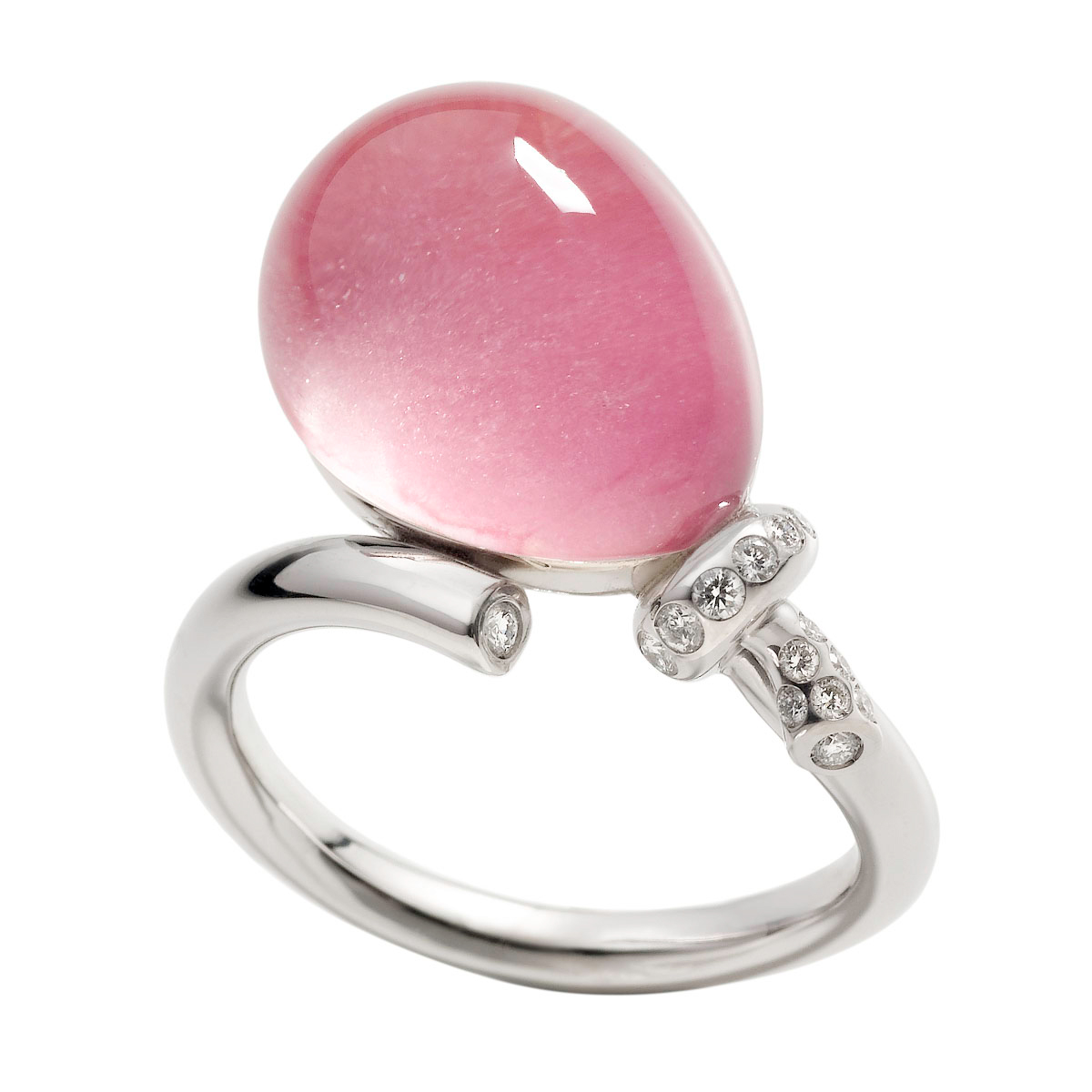 Vhernier Palloncino Pink Rhodonite, Rock Crystal Quartz & Diamond Balloon Bypass Ring in White Gold