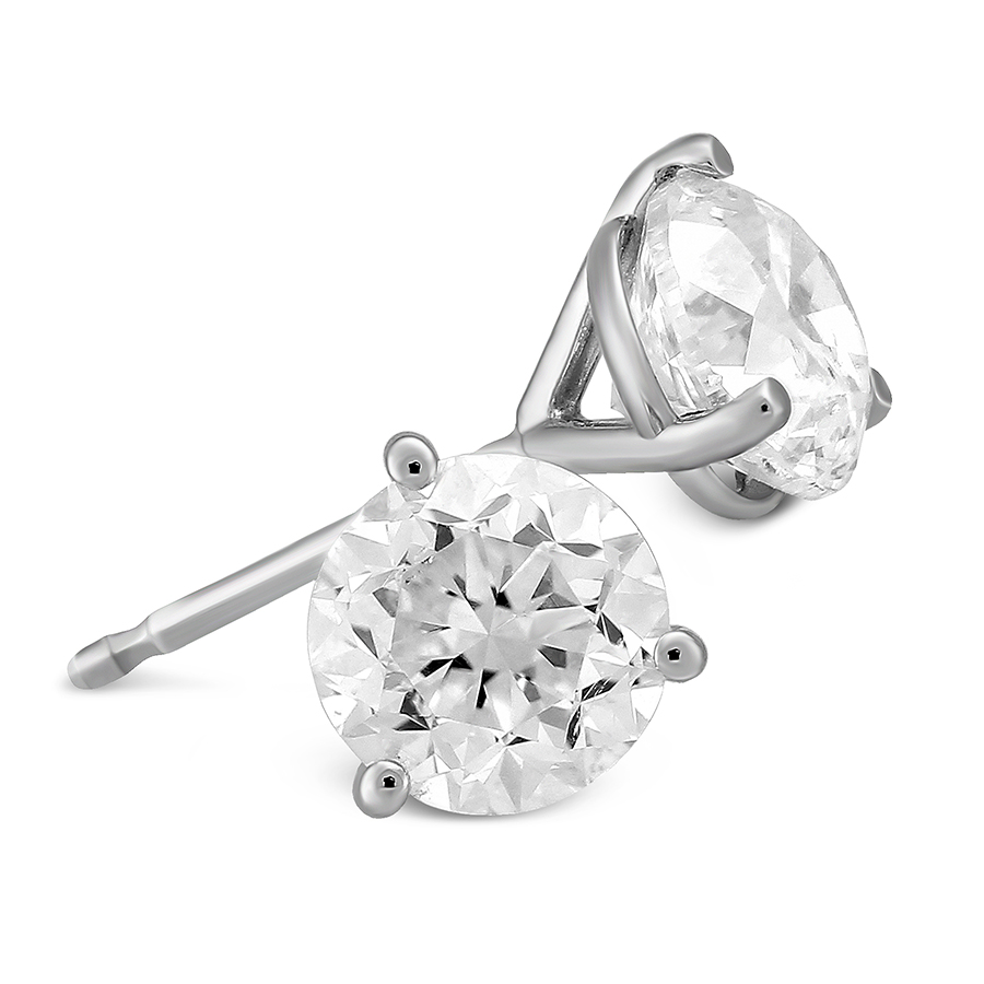 Borsheims Signature Collection Lab-Grown Round Diamond Stud Earrings in White Gold, 2.04 cttw