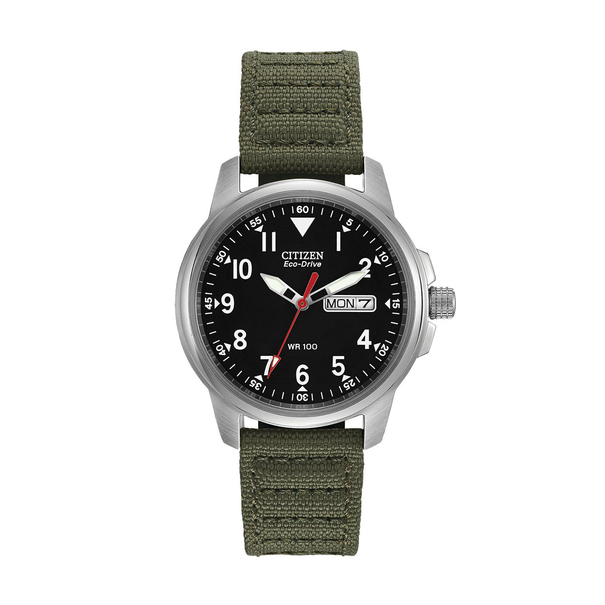 Citizen Garrison Eco-Drive 37mm Men's Watch, Black Dial with Green Nylon Strap