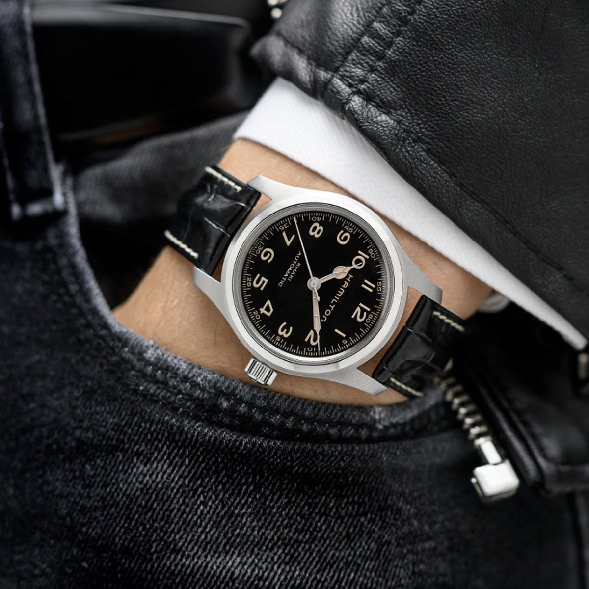 Hamilton Khaki Field Murph Automatic 42mm Men's Watch, Black Dial and Black Leather Strap