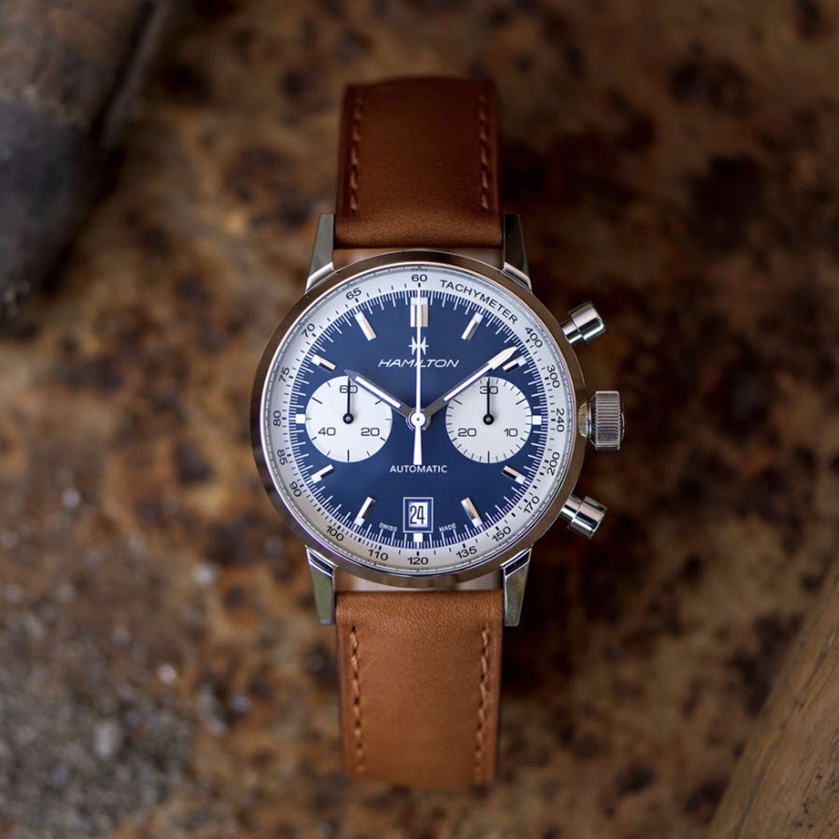 Hamilton American Classic Watch, Intra-Matic Automatic Chronograph 40mm Men's Watch, Blue Panda Dial