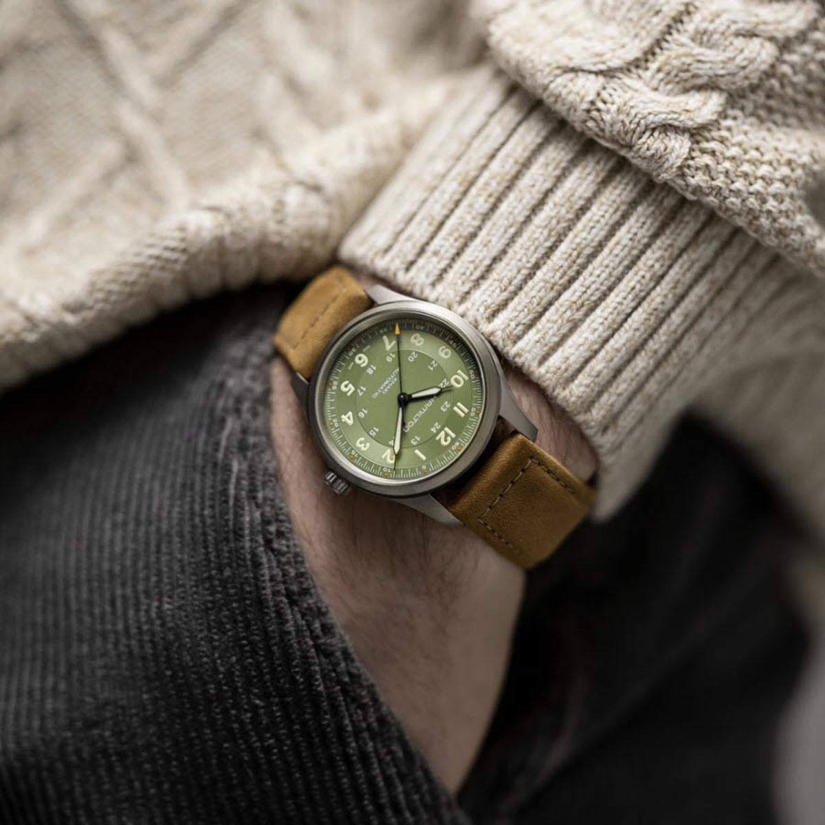 Hamilton Khaki Field Titanium Automatic 38mm Men's Watch, Green Dial