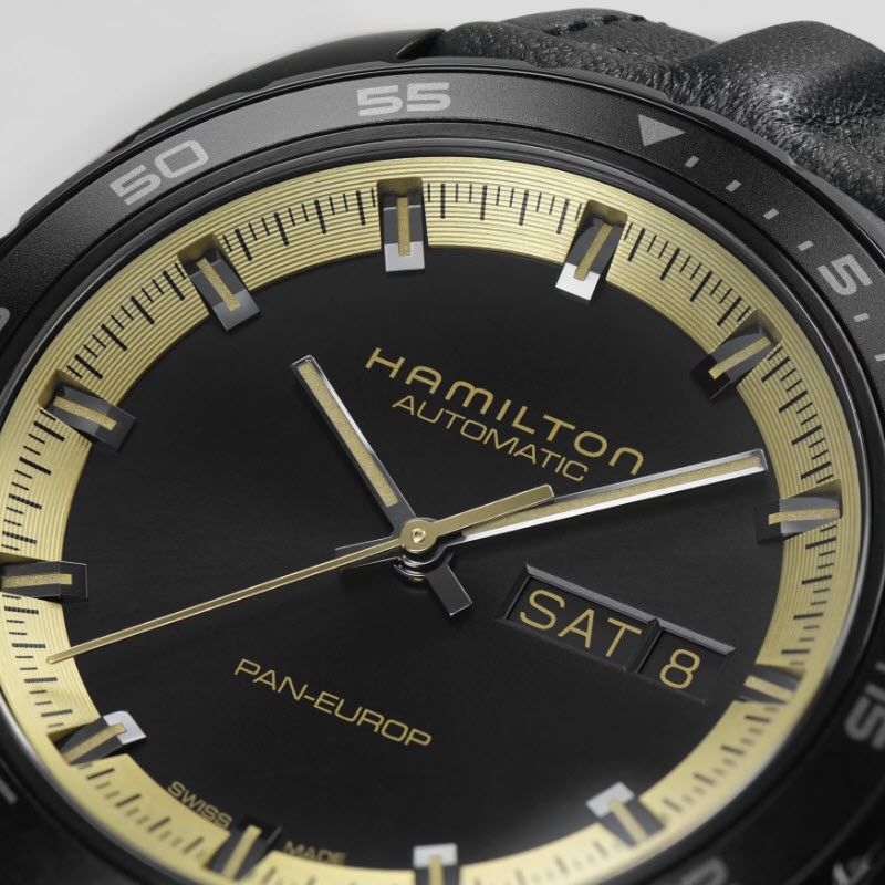 Hamilton American Classic Pan Europ Day Date Automatic 42mm Men's Watch, Black and Gold Dial