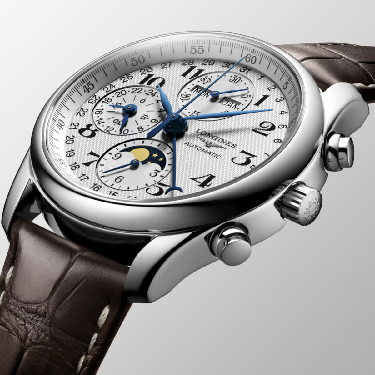 Longines Master Collection Chronograph 40m Men's Watch, Silver Barleycorn Dial