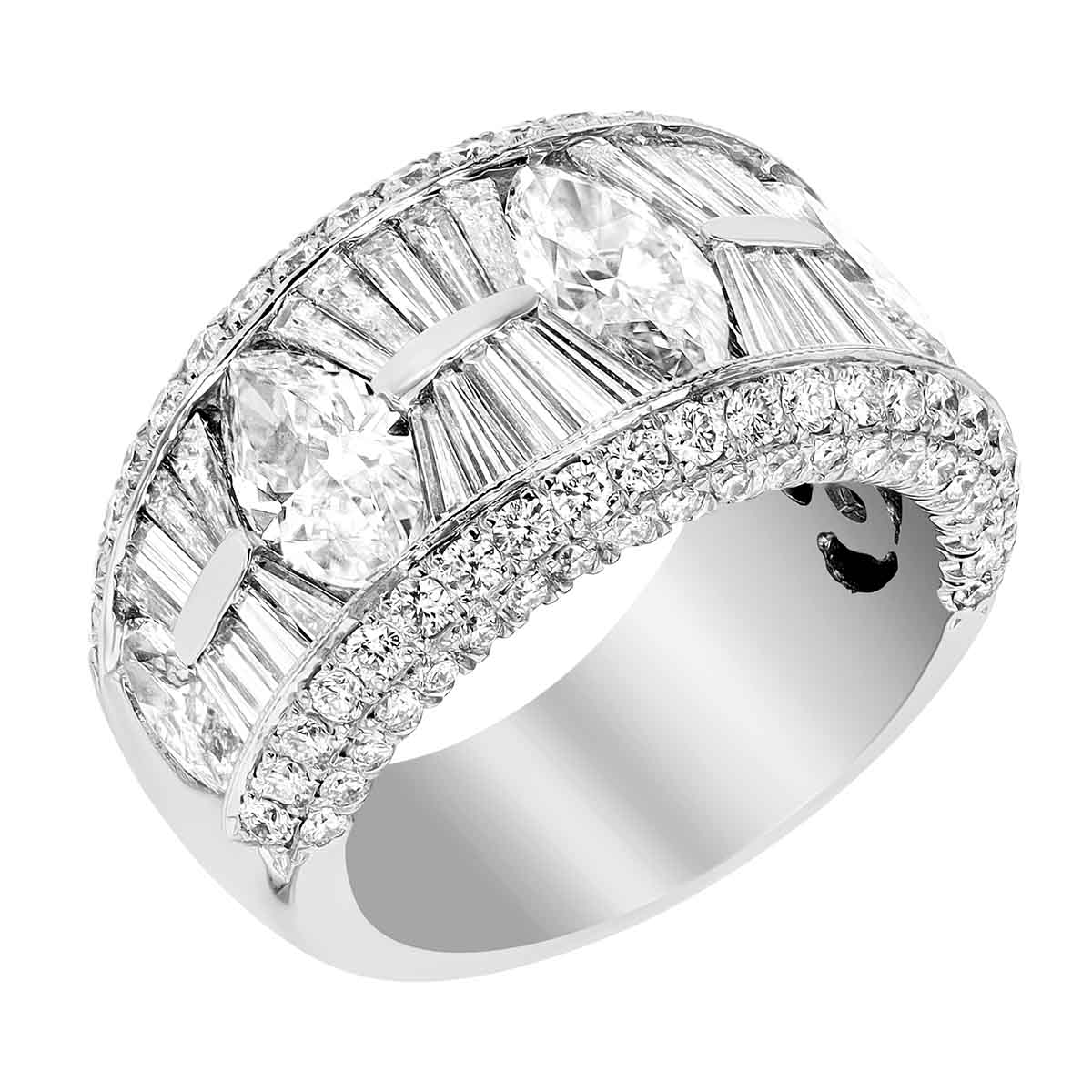 J.B. Star Marquise, Tapered Baguette & Round Diamond Band Ring in Platinum