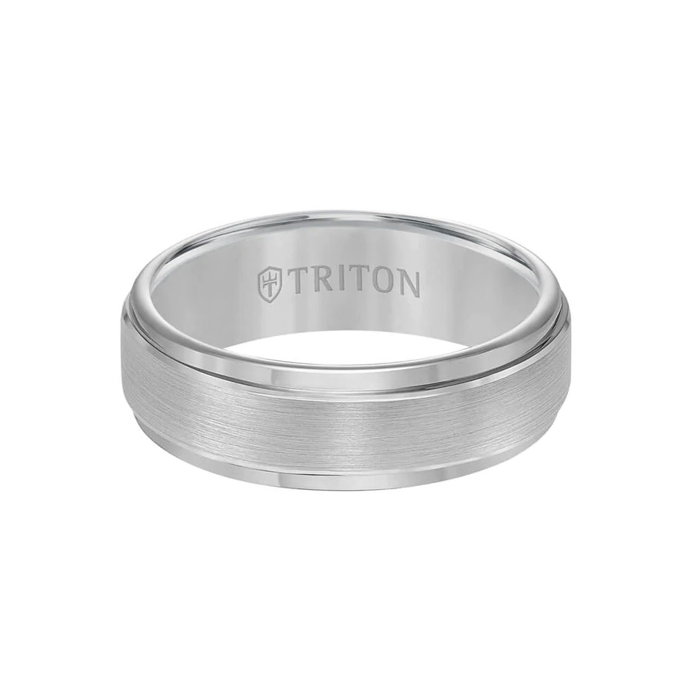 White Tungsten Comfort Fit 7 mm Matte Wedding Band with Beveled Edge, Size 9
