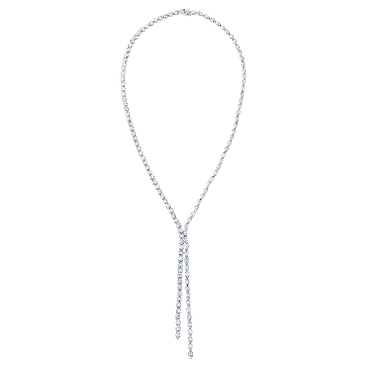Rahaminov Round & Pear Shaped Diamond Lariat Necklace in White Gold