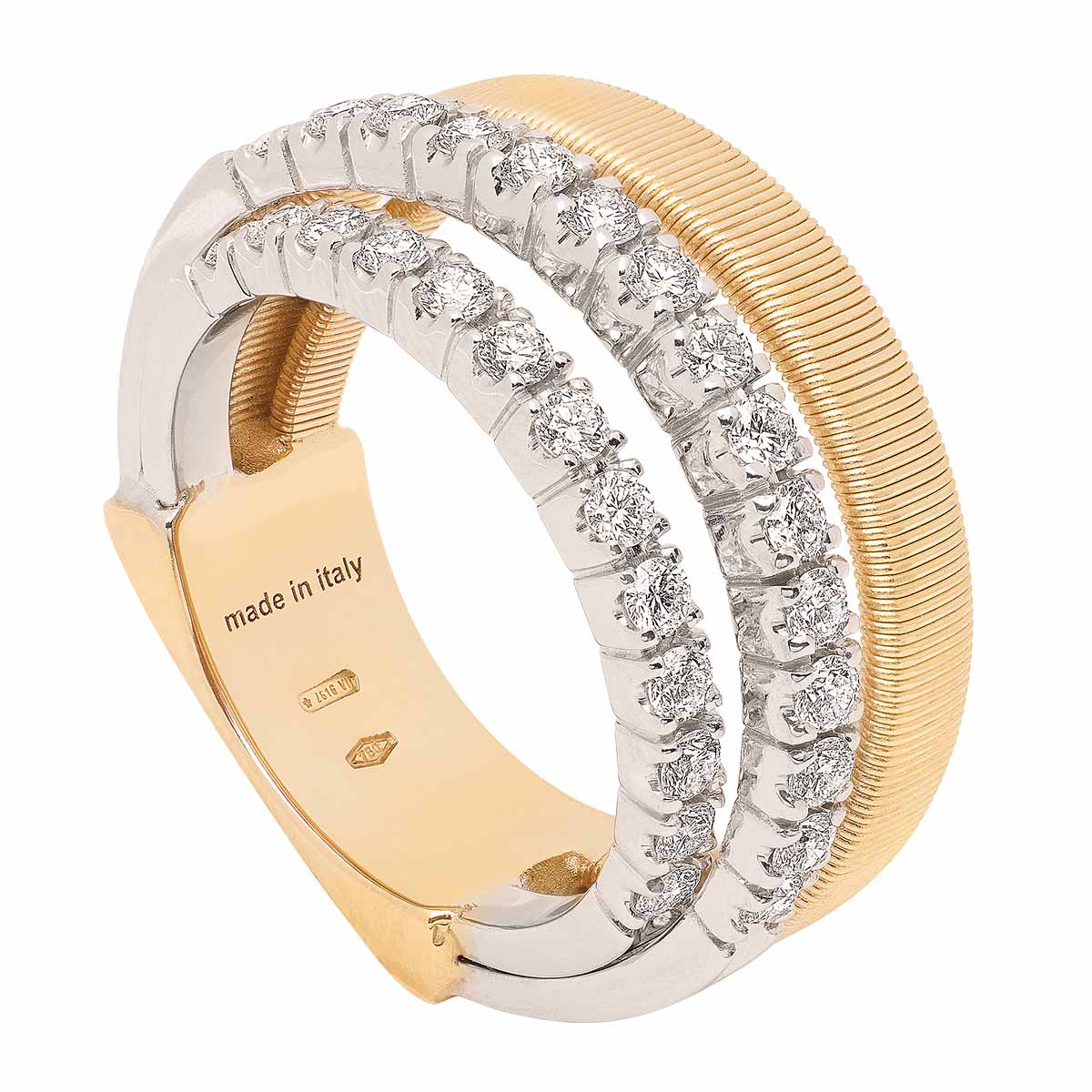 Marco Bicego Masai Double-Row Diamond Ring in Yellow & White Gold