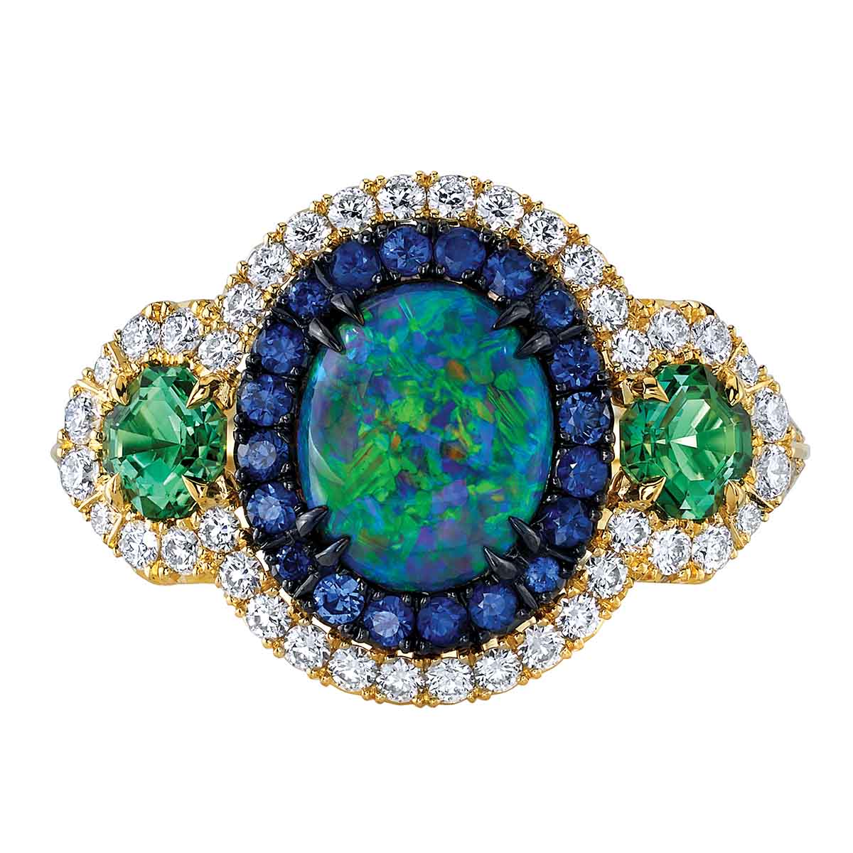 Omi Prive Monaco Boulder Opal, Tourmaline, Sapphire & Diamond Ring in Yellow Gold