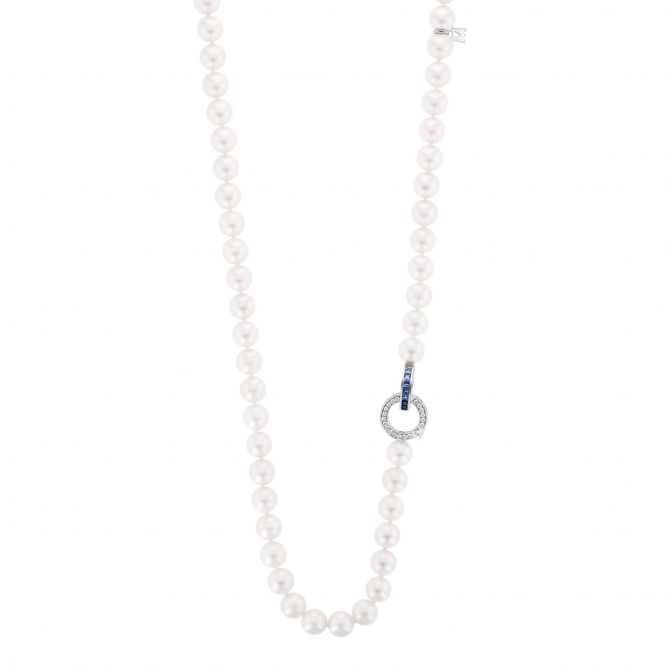 Akoya Cultured Pearl Double Strand Necklace with Diamond Clasp