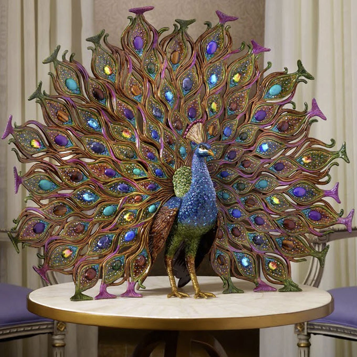 Jay Strongwater Stanton Fan Tail Peacock Figurine