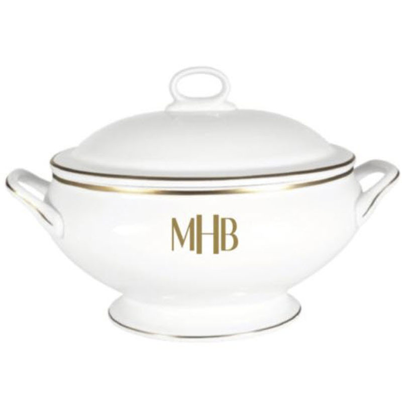 Pickard Signature Ivory Gold Monogrammed Covered Vegetable Bowl