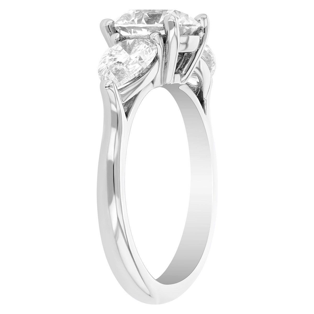 Lab-Grown Round & Pear Shaped Diamond 3 Stone Engagement Ring in Platinum