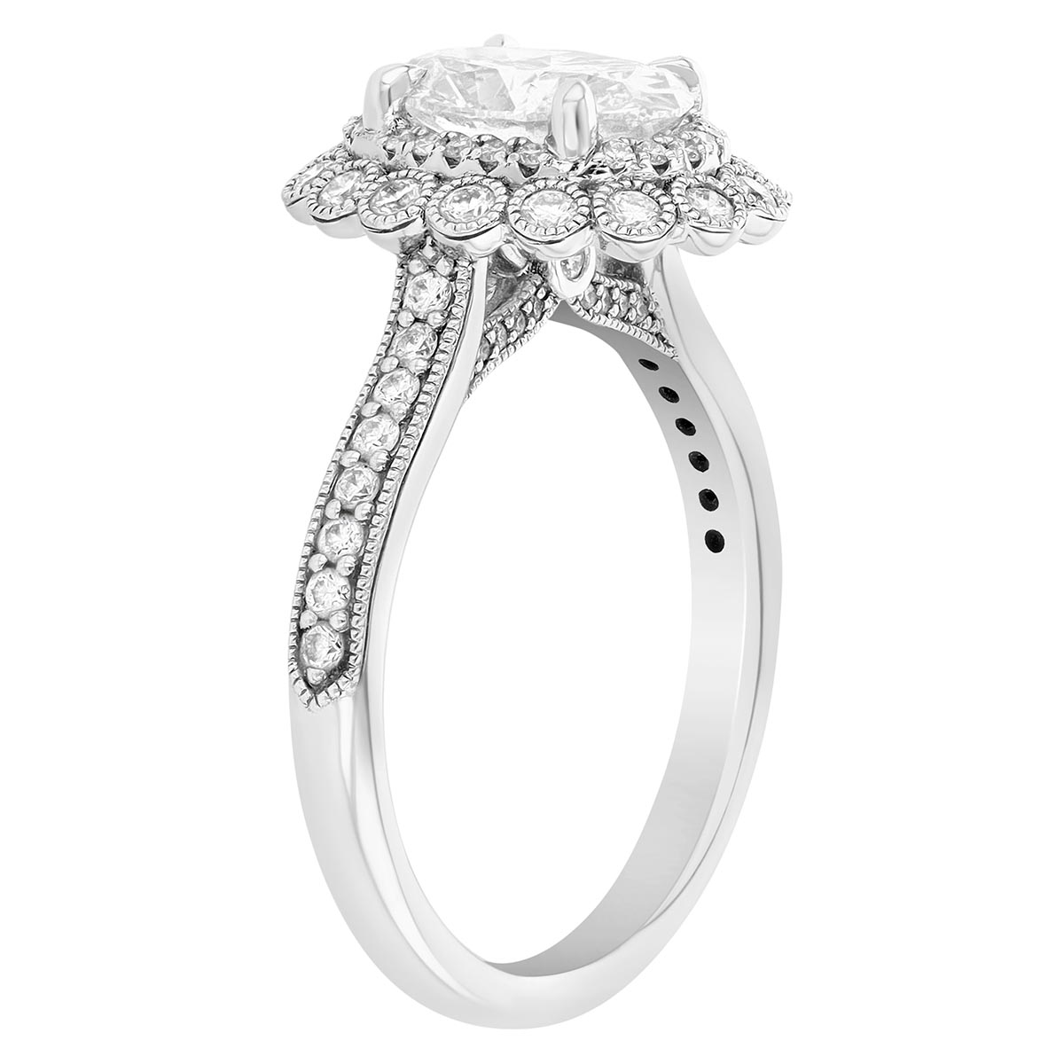 Lab-Grown Oval Diamond & Scalloped Halo Engagement Ring in White Gold