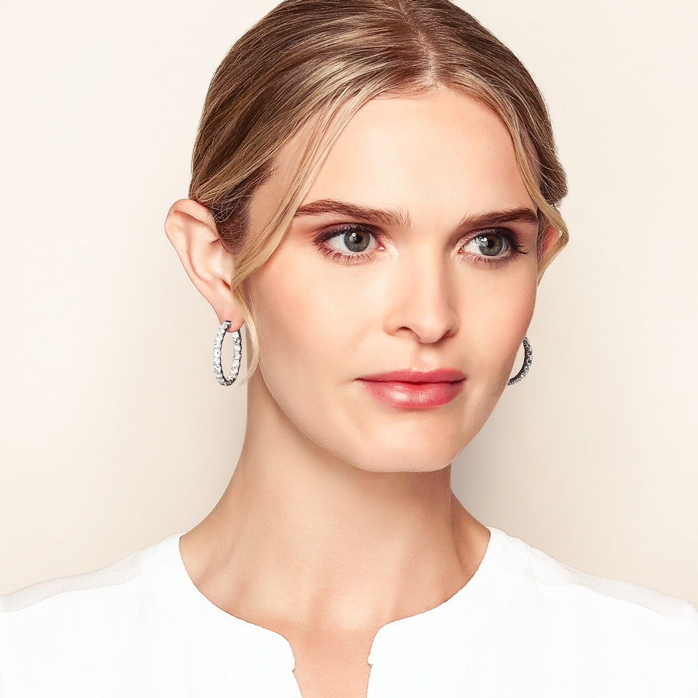 Diamond Inside Out Snap Hoop Earrings in White Gold, 5.45 cttw