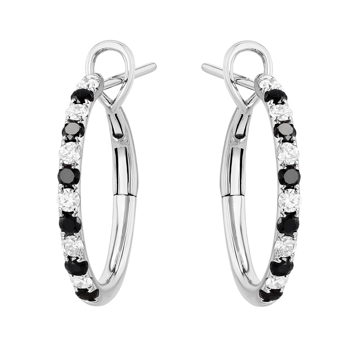 Frederic Sage Black & White Alternating Diamond Hoop Earrings in White Gold, 0.76 cttw