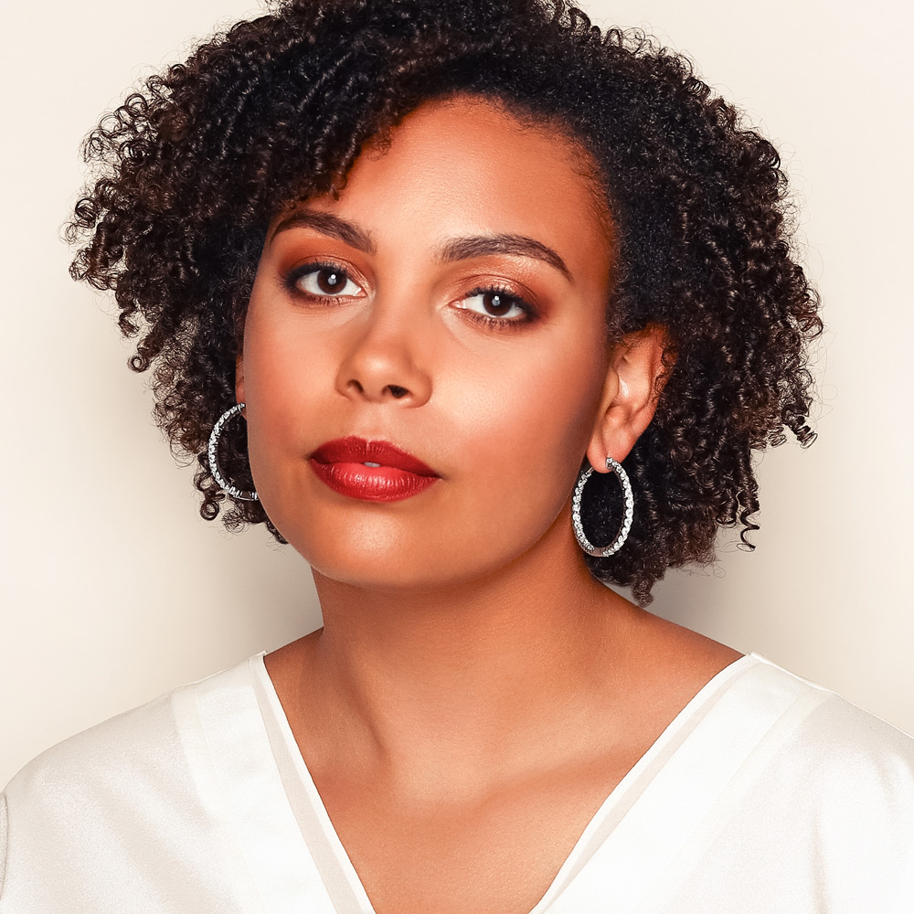 Diamond Inside Out Hoop Earrings in White Gold, 10.00 cttw