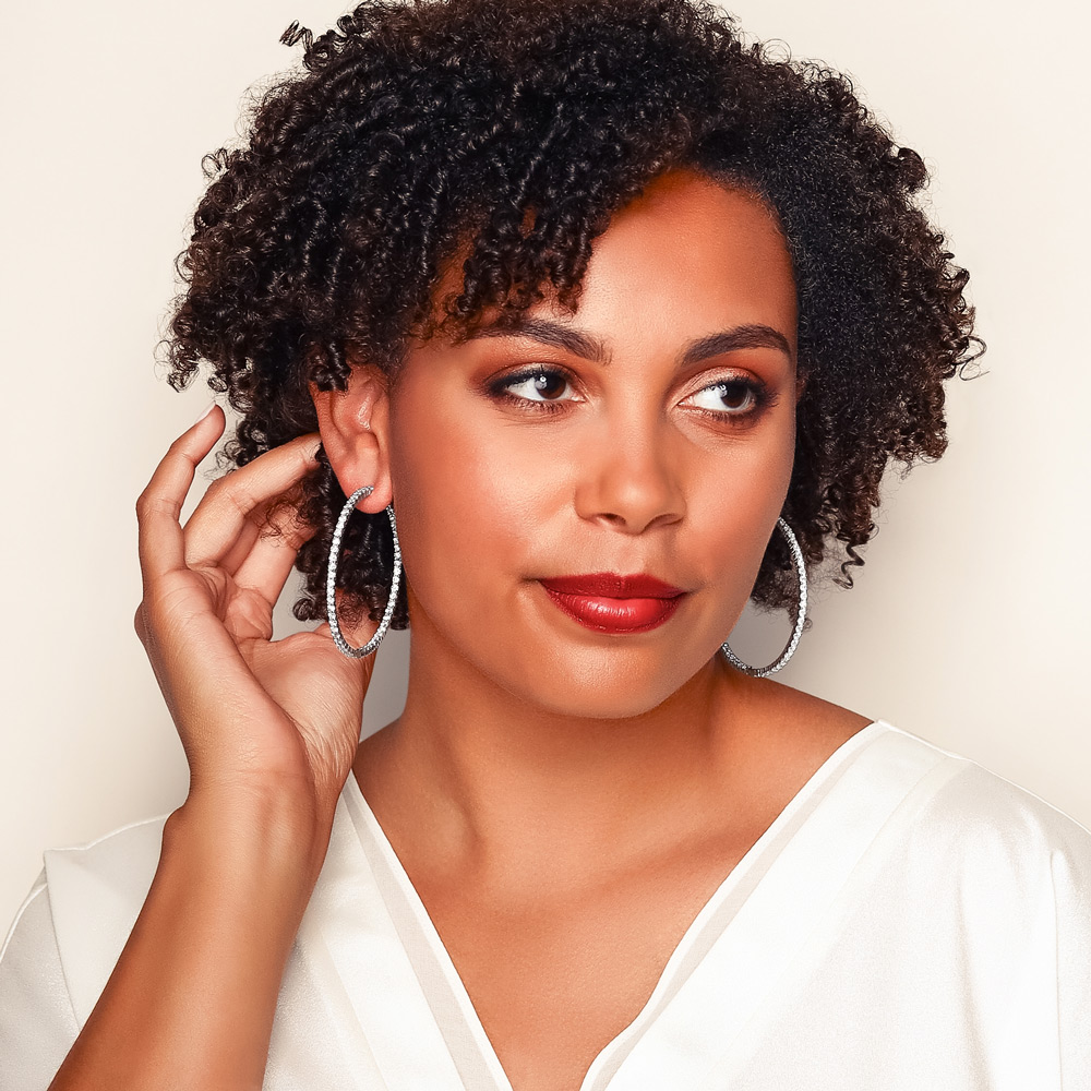 Diamond Inside Out Hoop Earrings in White Gold, 10.00 cttw