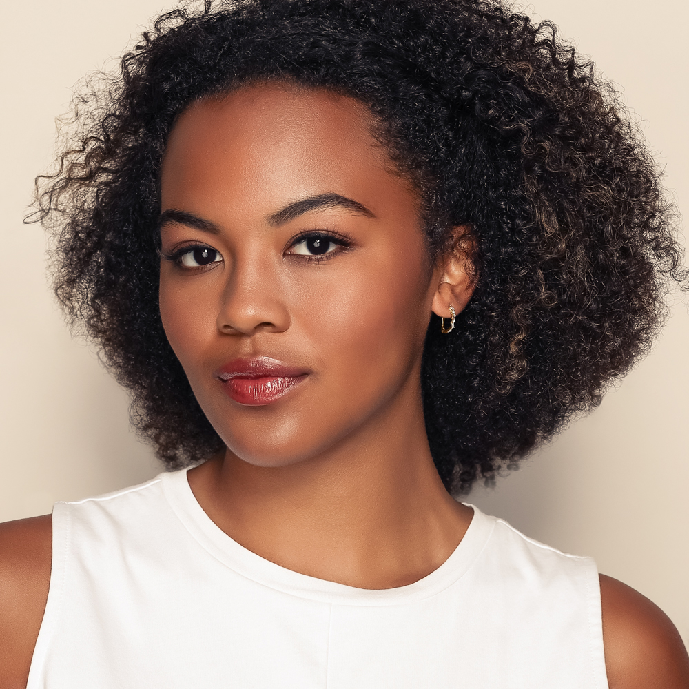 Mixed Shape Diamond J Hoop Earrings in Yellow Gold