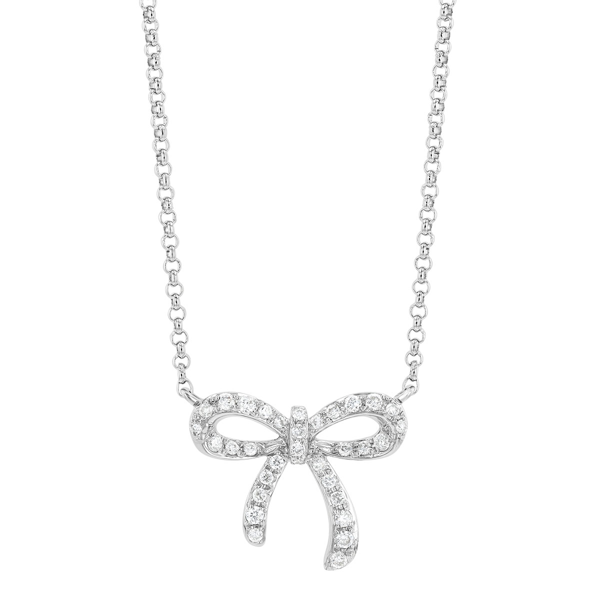 Diamond Bow Pendant in White Gold, 18