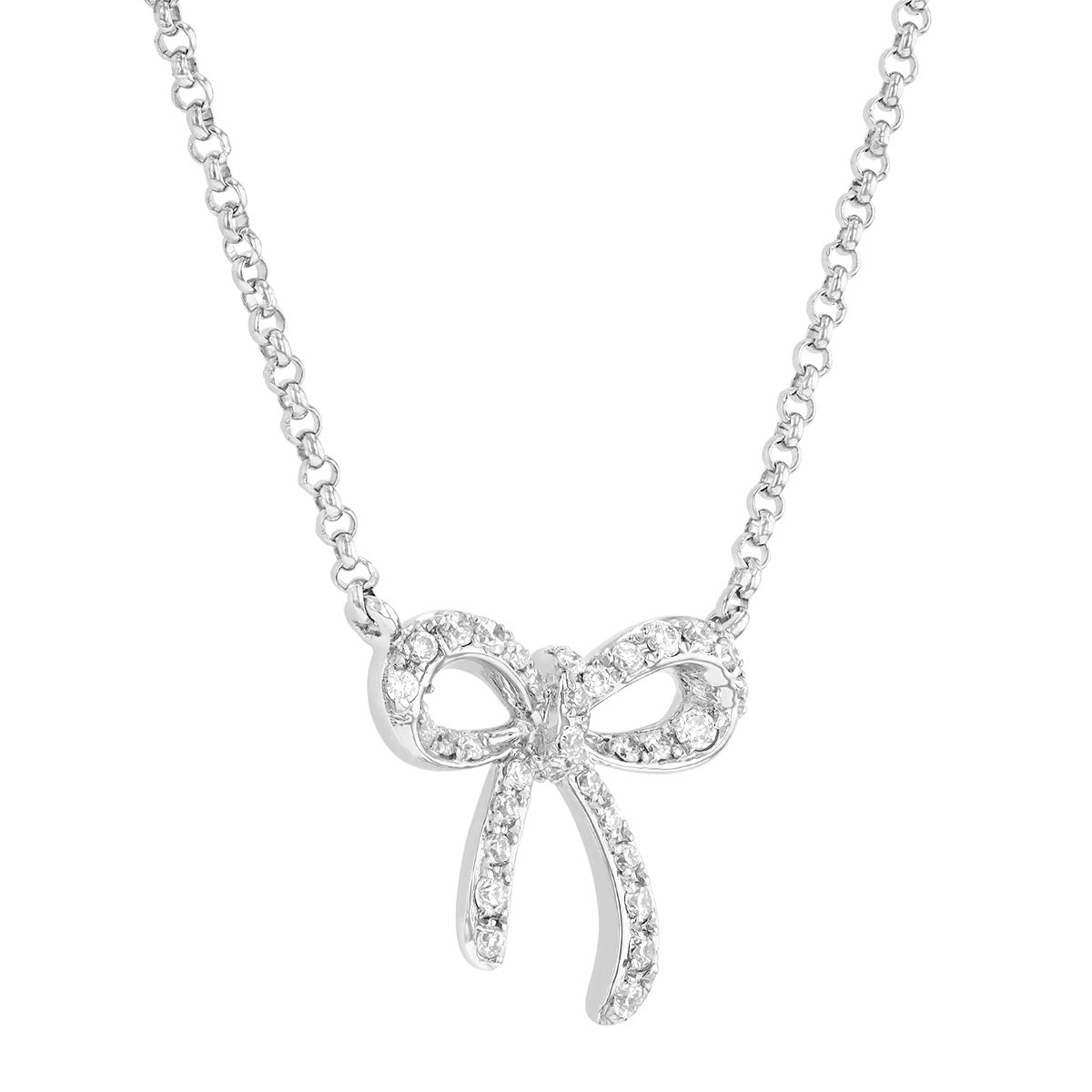 Diamond Bow Pendant in White Gold, 18