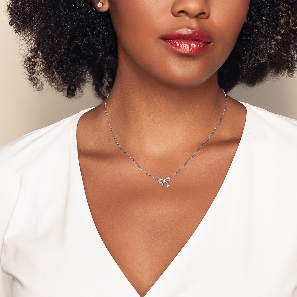 Diamond Bow Pendant in White Gold, 18