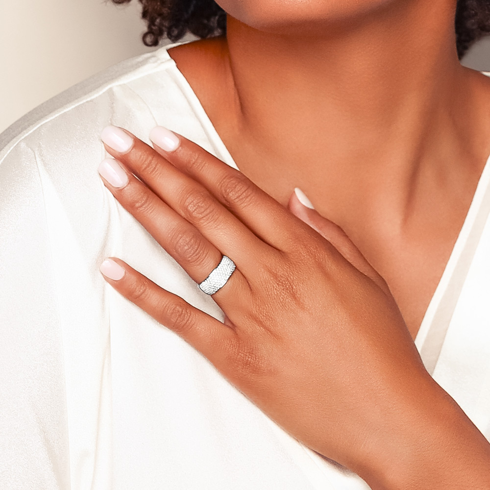 Diamond Pave Wide Band Ring in White Gold, 1.05 cttw