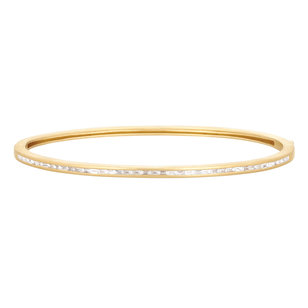 Baguette Diamond Channel Set Hinged Bangle Bracelet in Yellow Gold