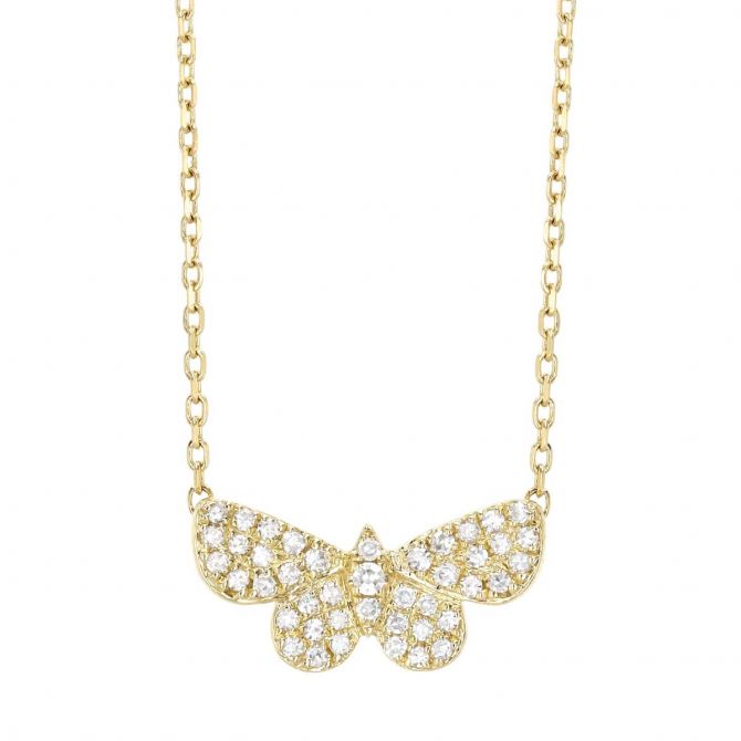 Diamond Pavé Butterfly Pendant in Yellow Gold, 18"