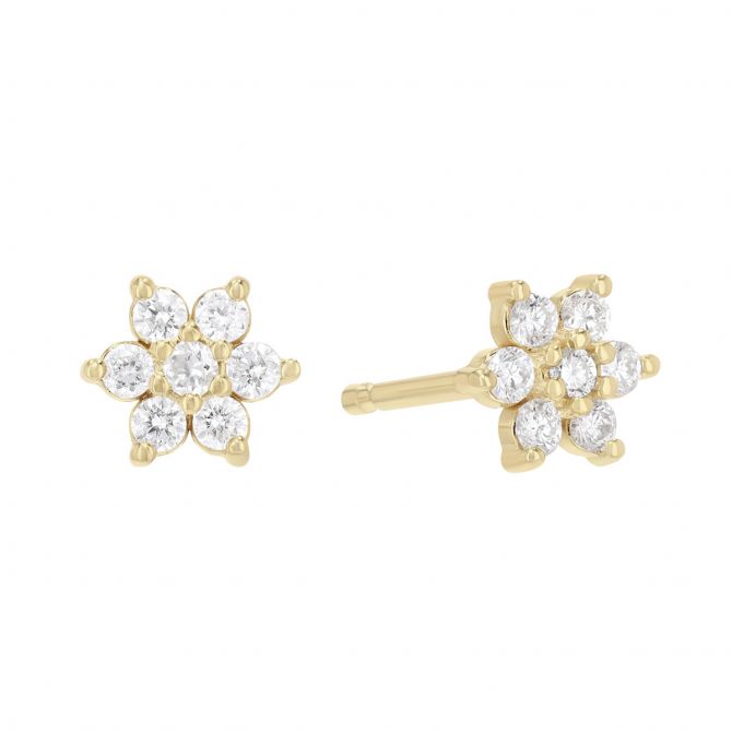Zoe Chicco Diamond Flower Stud Earrings in Yellow Gold
