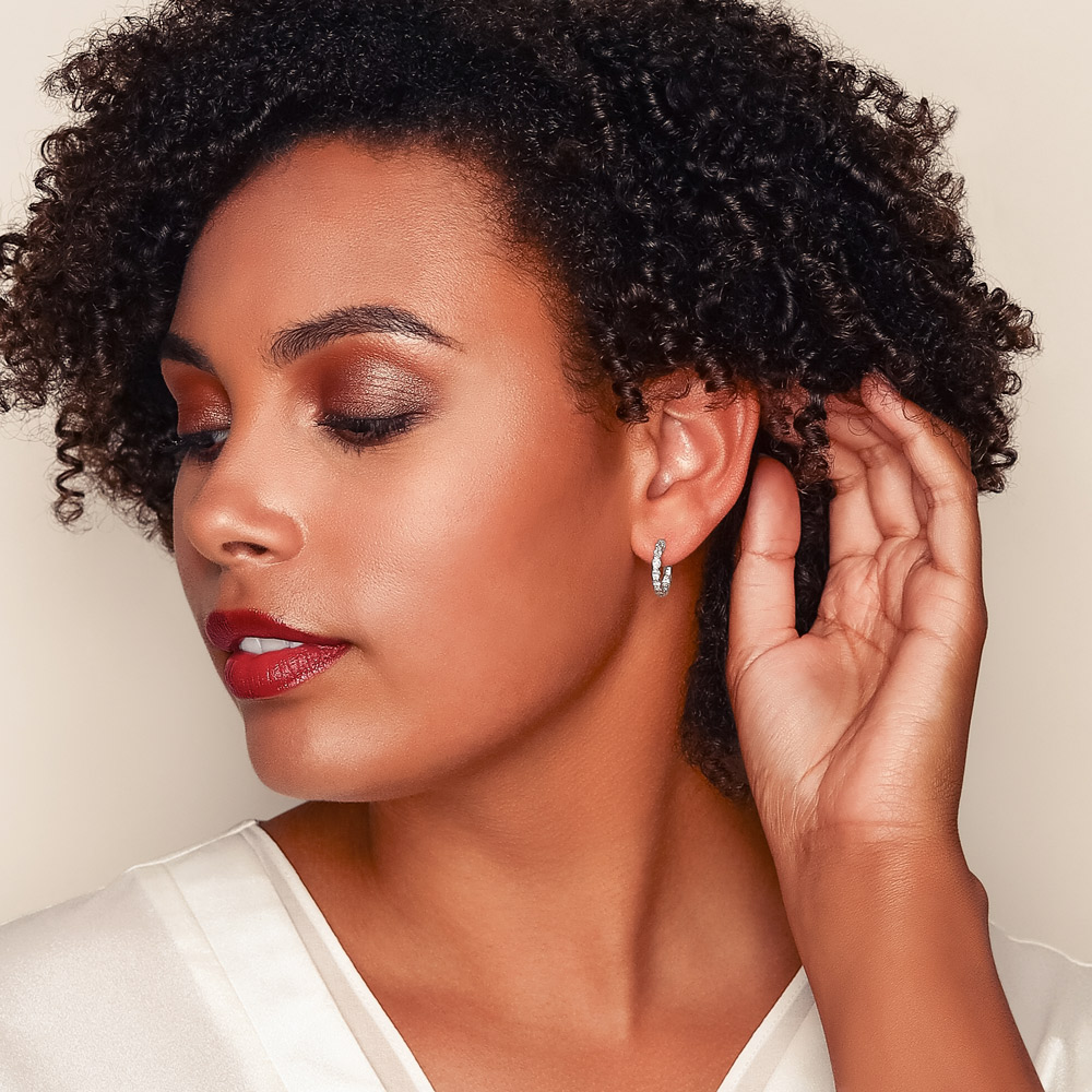 Borsheims Signature Collection Lab-Grown Oval Diamond In & Out Hoop Earrings in White Gold, 1 cttw