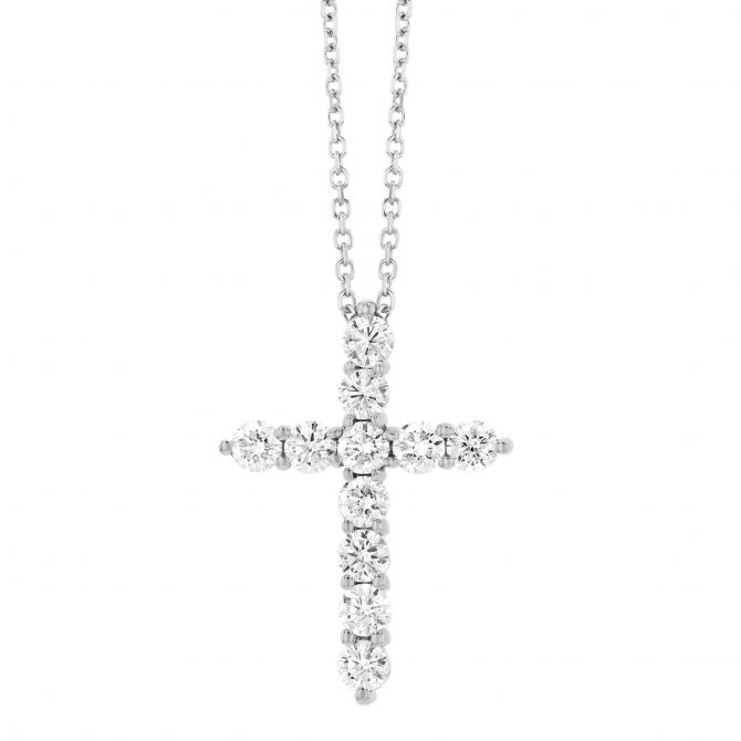 Diamond Cross Pendant in White Gold, 18", 1.00 cttw