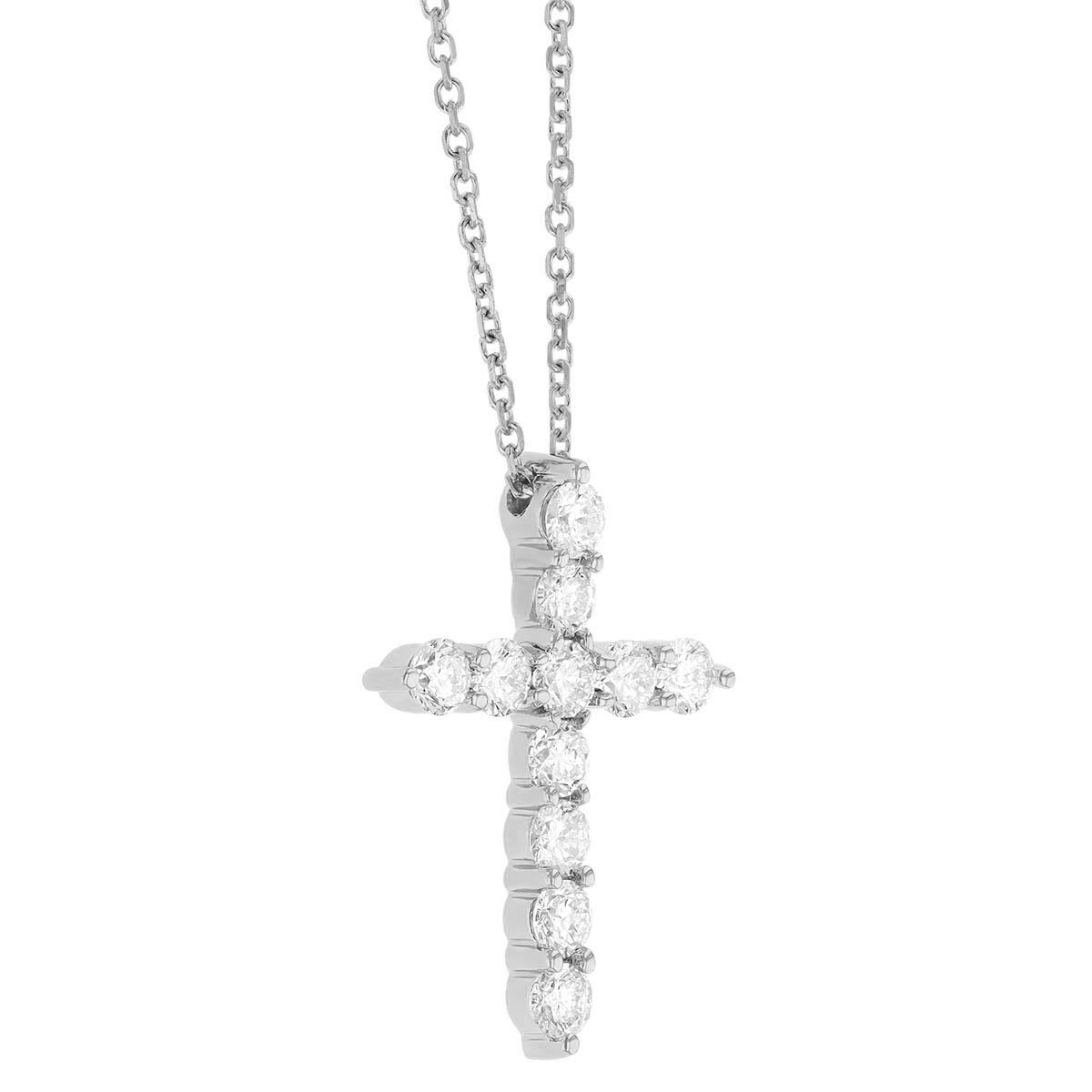 Diamond Cross Pendant in White Gold, 18