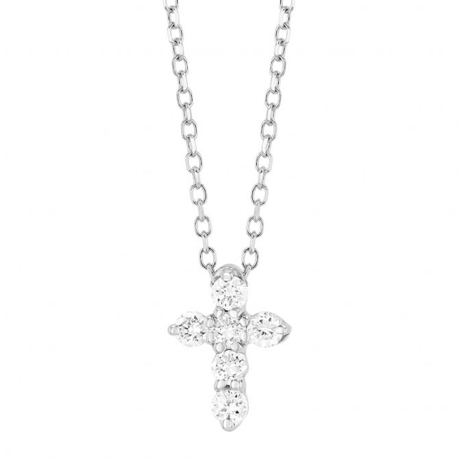 Diamond Dainty Cross Pendant in White Gold, 0.15 cttw, 18"