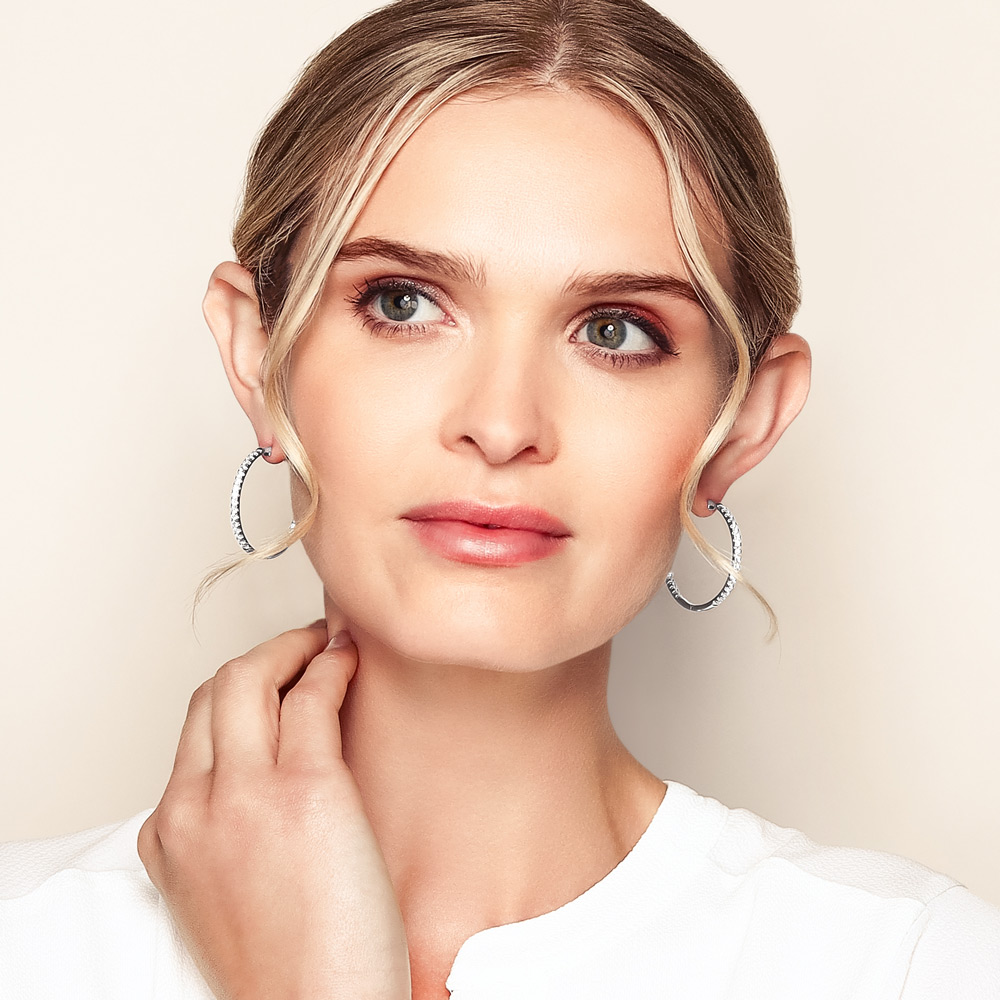 Diamond Inside Out Hoop Earrings in White Gold, 2.00 cttw