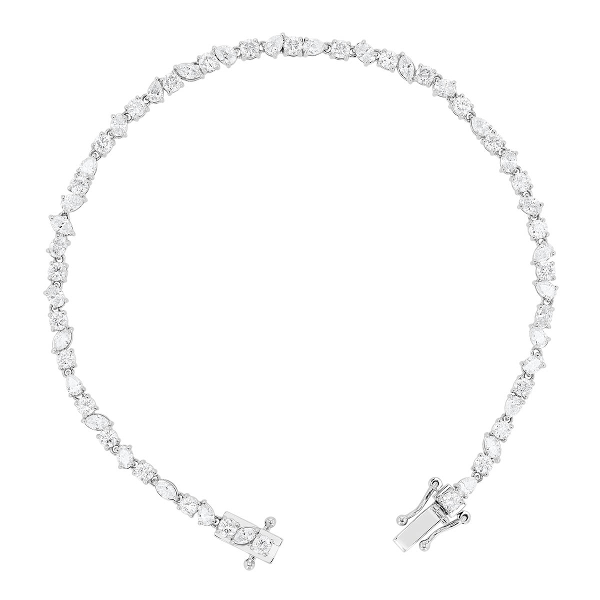 Mixed Shape Diamond Tennis Bracelet in White Gold, 7