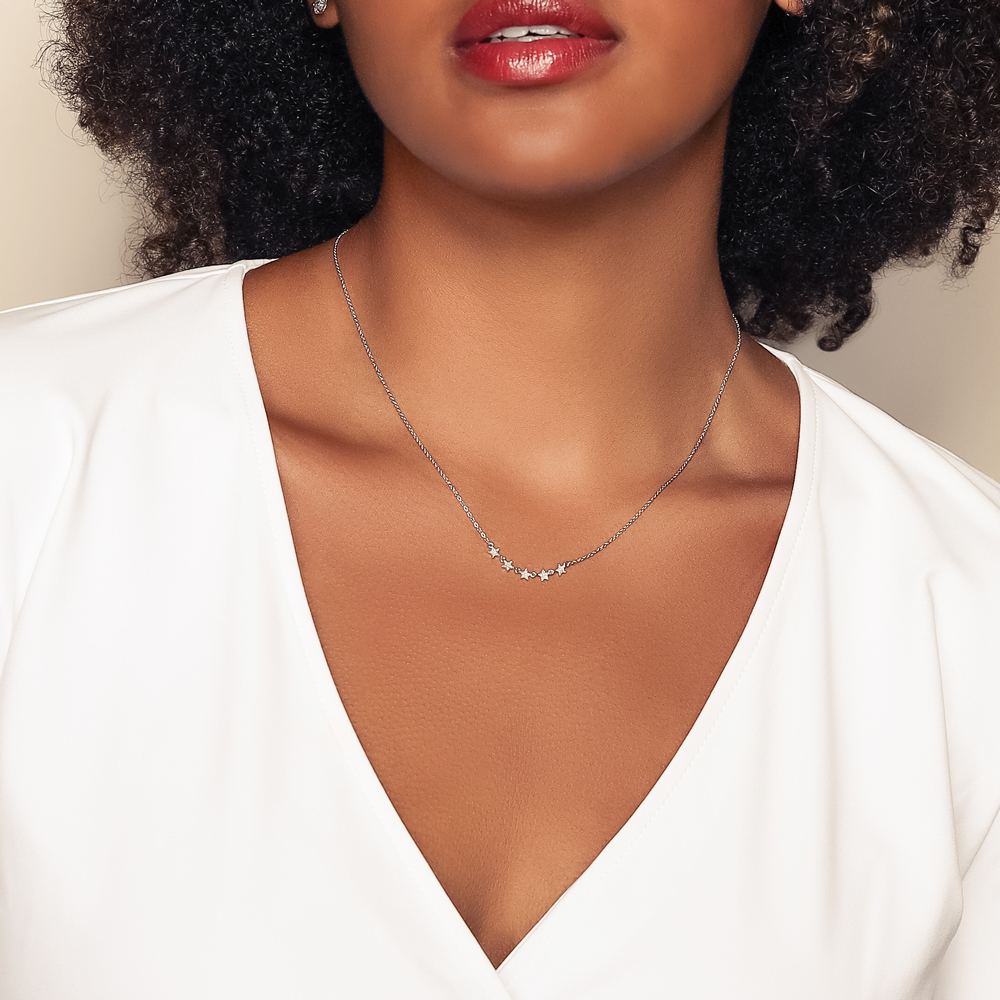 Diamond 5 Star Necklace in White Gold, 18