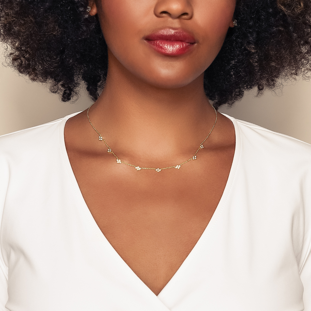 Marika Diamond Floral Cluster Station Necklace in Yellow Gold 18