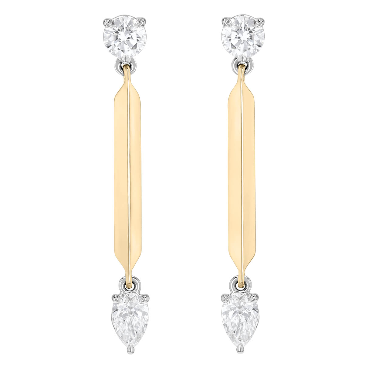 Phillips House Pear & Round Diamond Bar Dangle Earrings in Two Tone