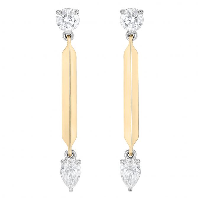 Phillips House Pear & Round Diamond Bar Dangle Earrings in Two Tone