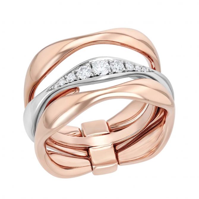 Pesavento Elegance Diamond 3 Row Band Ring in Gold Vermeil