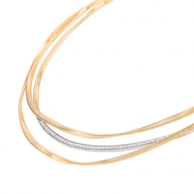 neve 　MARCO BICEGO ダイヤ付き3連ネックレス18K Marco Bicego Marrakech Diamond & Yellow Gold 3 Strand